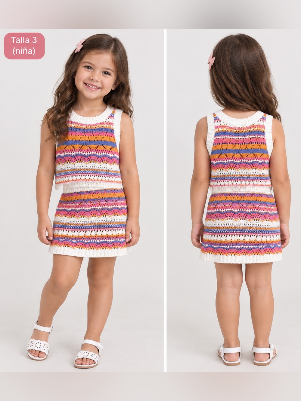 Vince Camuto Girls' Multicolor Striped Knit Tank Dress with White Trim